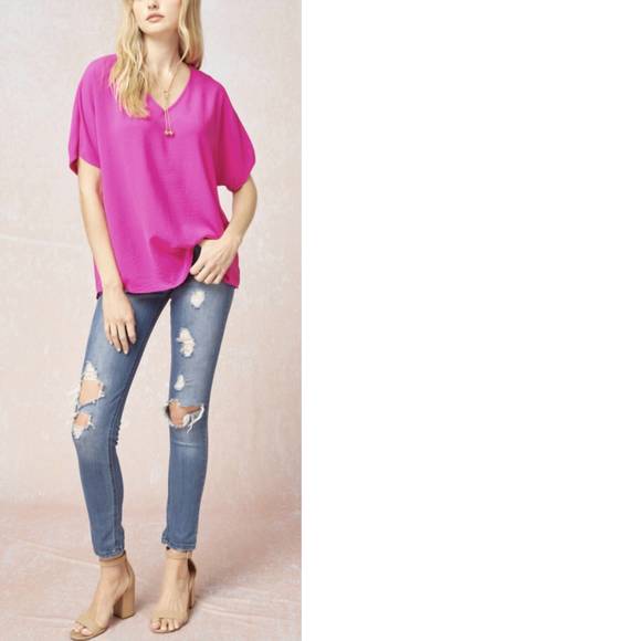 Nwt entro flamingo blouse in hot pink - Picture 2 of 3